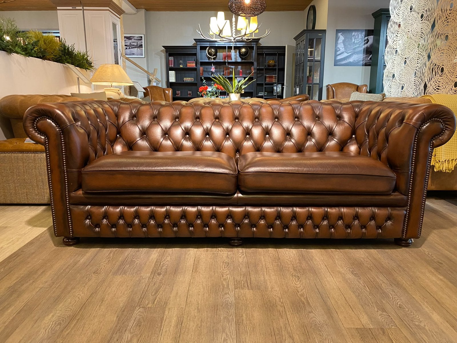 ORIGINELE SPRINGVALE CHESTERFIELD 3 ZITS BANK bruin, Huis en Inrichting, Ophalen of Verzenden, Zo goed als nieuw, 75 tot 100 cm