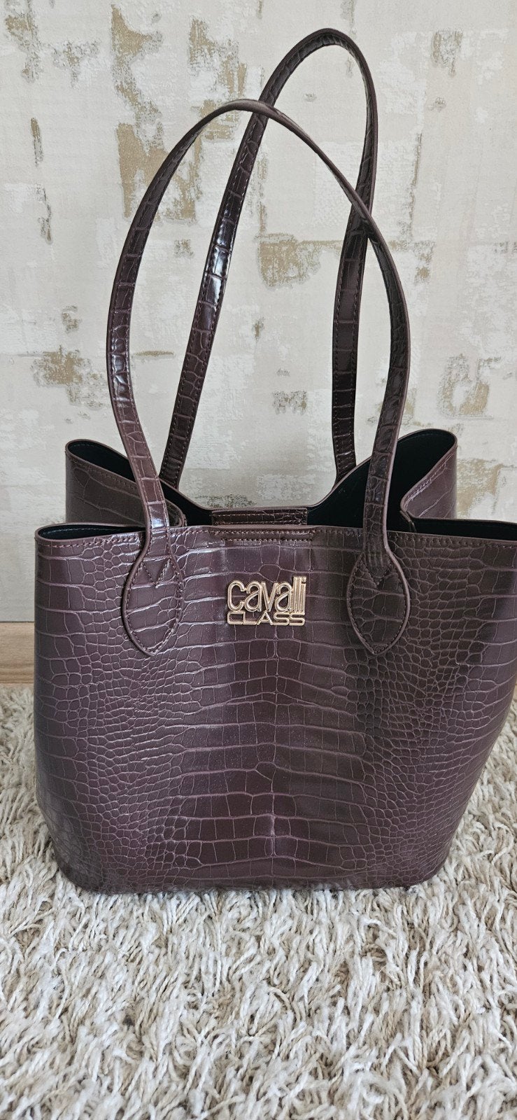 Cavalli Class Shopper - Bruin met Krokodillenprint, Ophalen of Verzenden, Zo goed als nieuw, Bruin, Shopper
