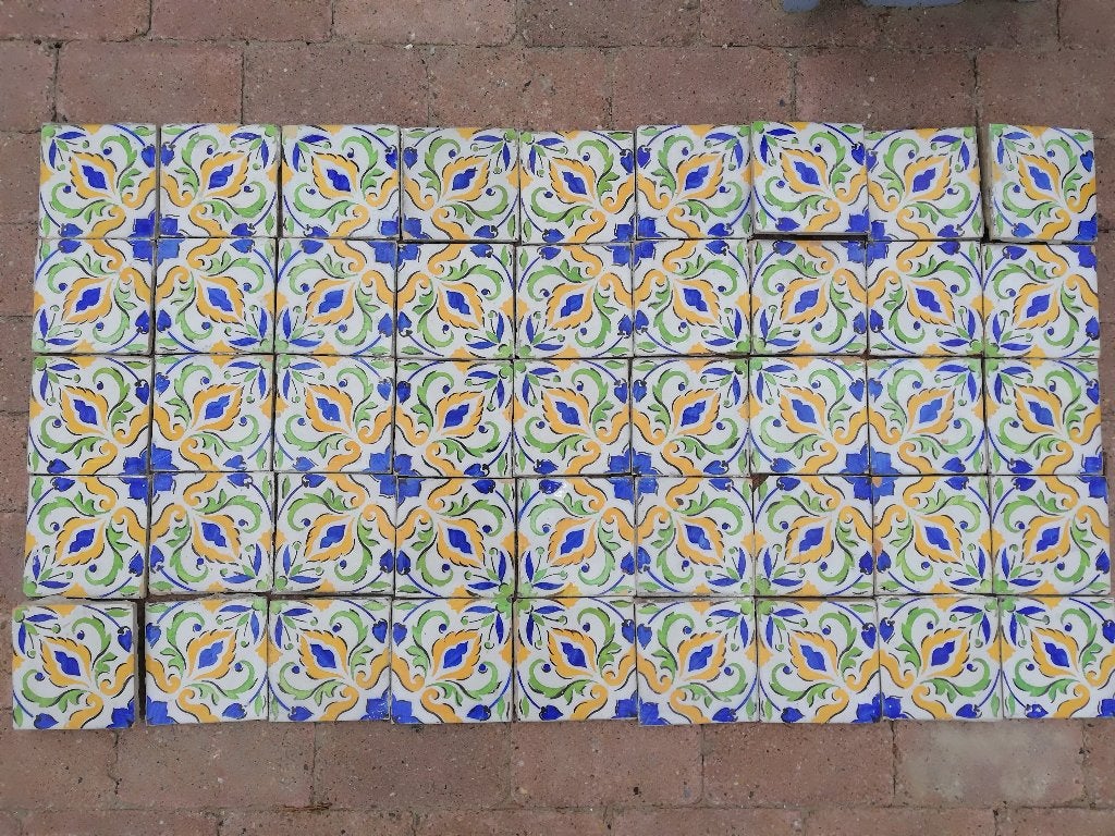 45 antieke wandtegels 13x13 mooie heldere kleuren, Ophalen