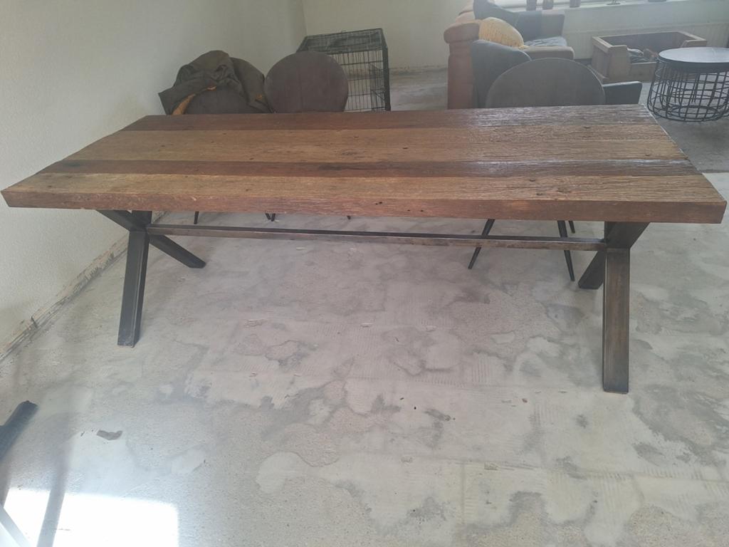 Mooie stoere houten tafel, Ophalen, Rechthoekig, 200 cm of meer, 50 tot 100 cm