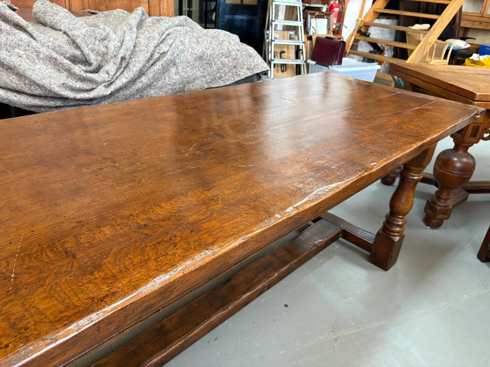 Antieke eikenhouten kloostertafel, 235x80x77cm, Antiek en Kunst, Ophalen