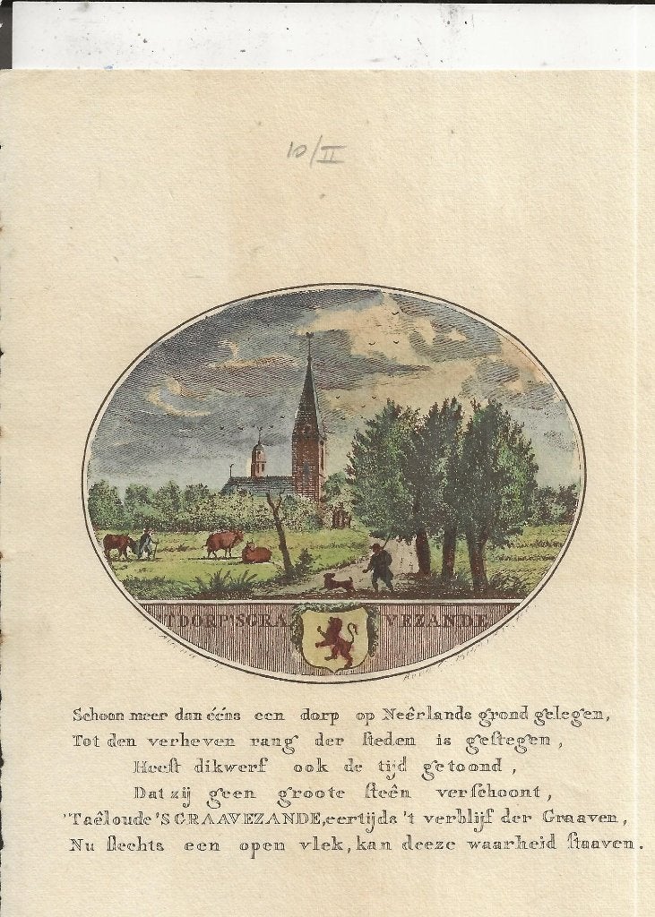 s Gravenzande Bakker & Van Ollefen 1795 Kleurprent, Ophalen of Verzenden, Voor 1920, Ongelopen, Zuid-Holland