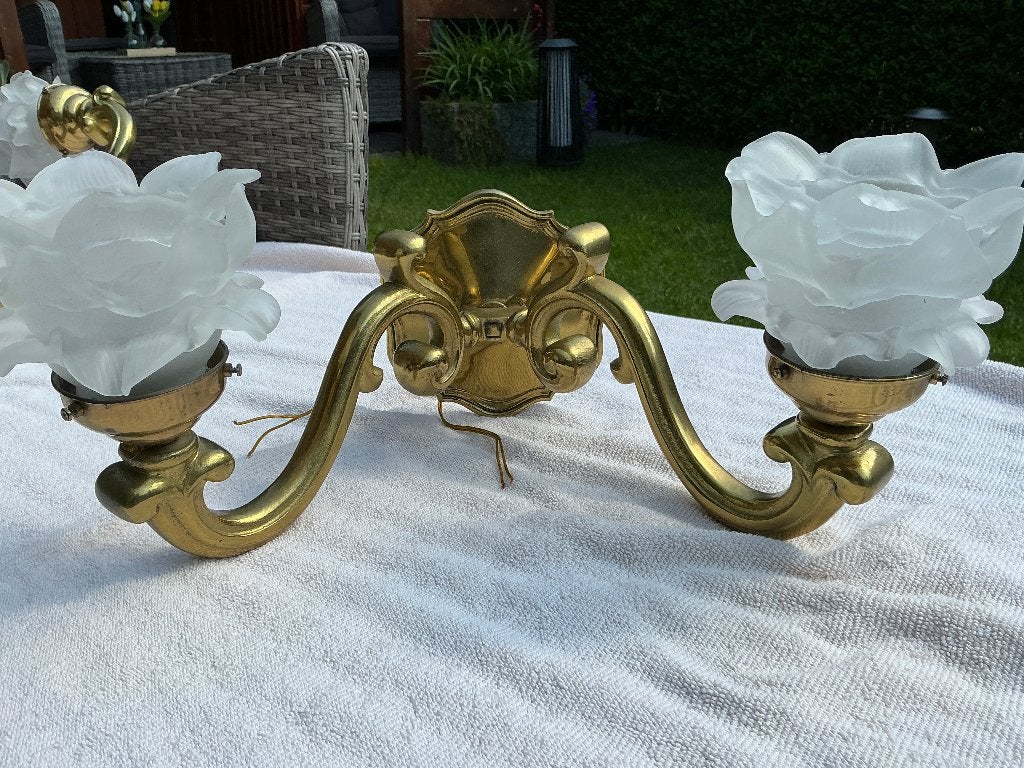 grote zware Antieke bronzen wandlampen 2 stuksp, Huis en Inrichting, Lampen | Wandlampen, Ophalen of Verzenden, Zo goed als nieuw
