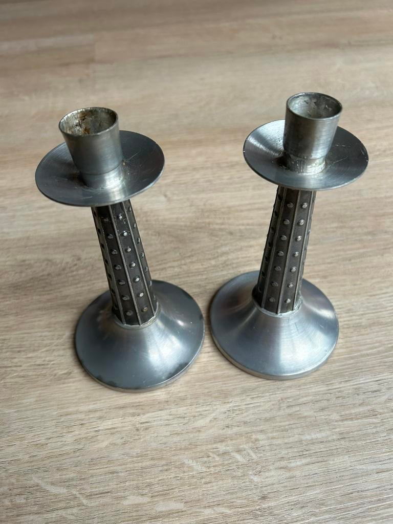 Haugrud Pewter Norway tinnen kandelaars, Ophalen of Verzenden, Overige materialen