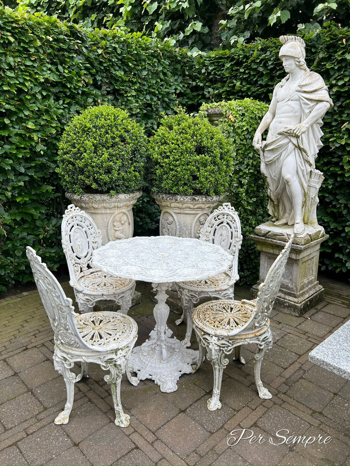 Per Sempre, Victoriaanse Zeldzaam Mooie Tuinset, Gietijzer, Tuin en Terras, Tuinmeubel-accessoires, Ophalen, Gebruikt