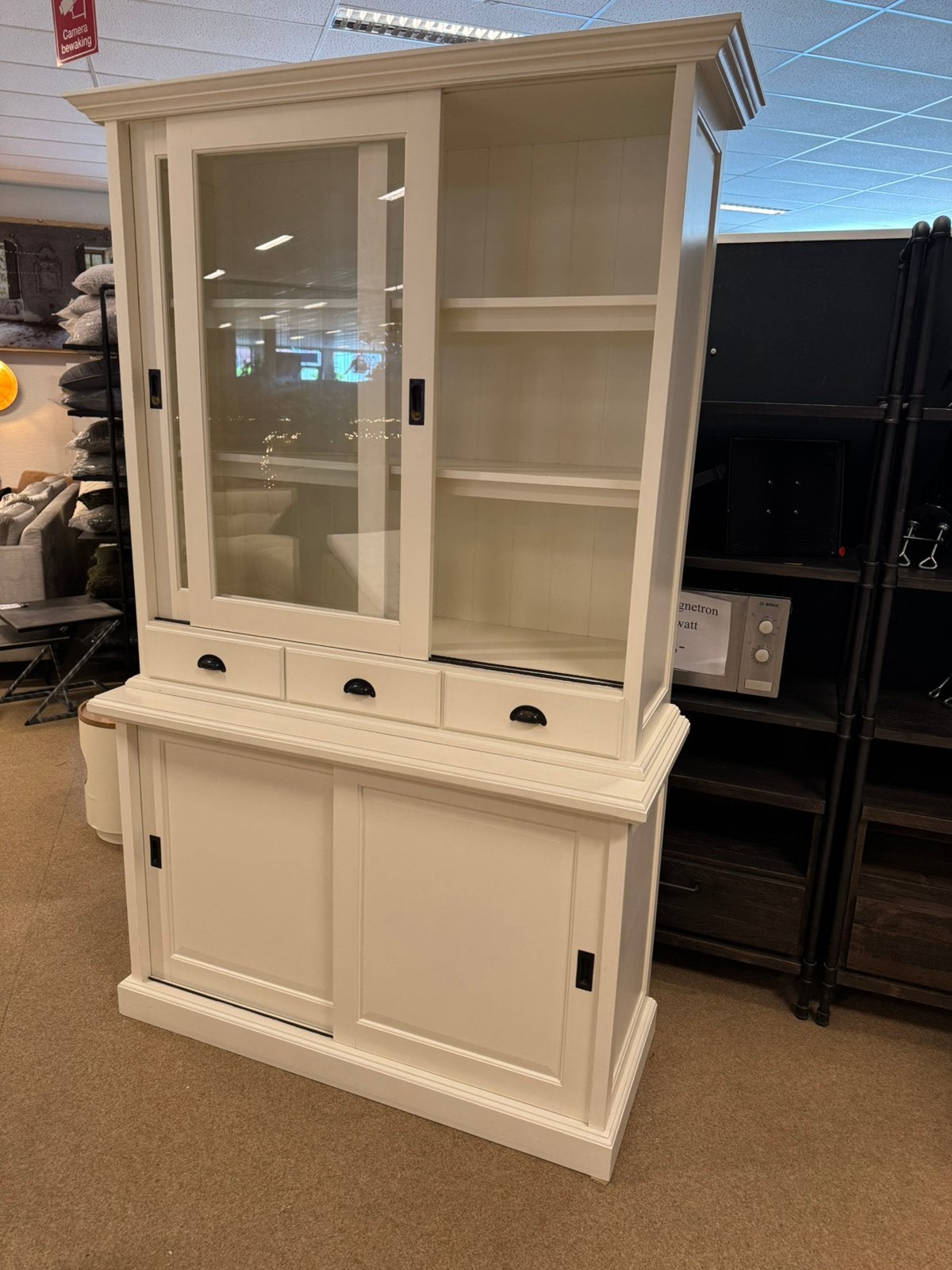 Buffetkast wit Hout €199,- met 4 schuifdeuren en 3 lades, Huis en Inrichting, Ophalen, Gebruikt, 200 cm of meer, Mwonenenslapen