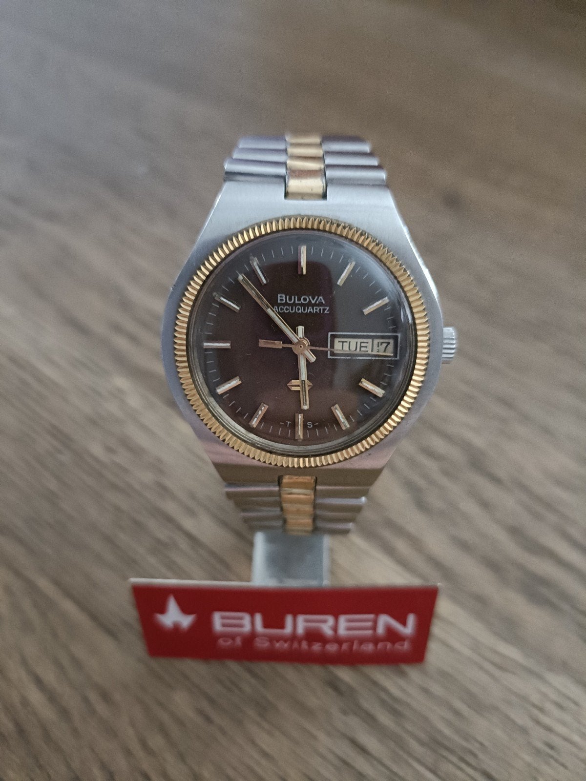 Vintage Heren Horloge Bulova A-Quartz DD Date Zie Fotos, Overige merken, Staal, Gebruikt, Staal