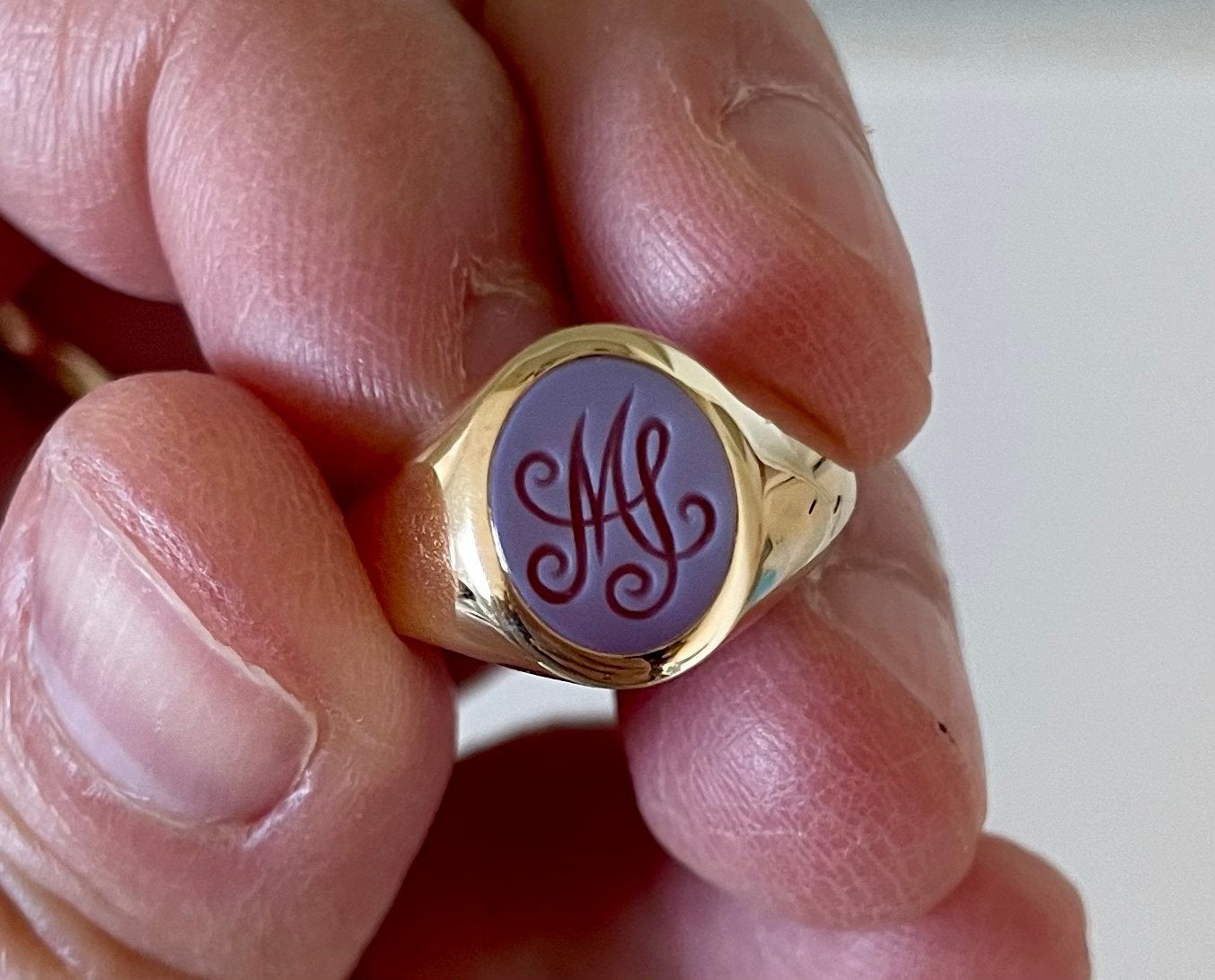 Nieuwe 14k Gouden Zegelring met Monogram (MS/MJ) en Keurmerk, Verzenden, Nieuw, Kleiner dan 17, Dame of Heer
