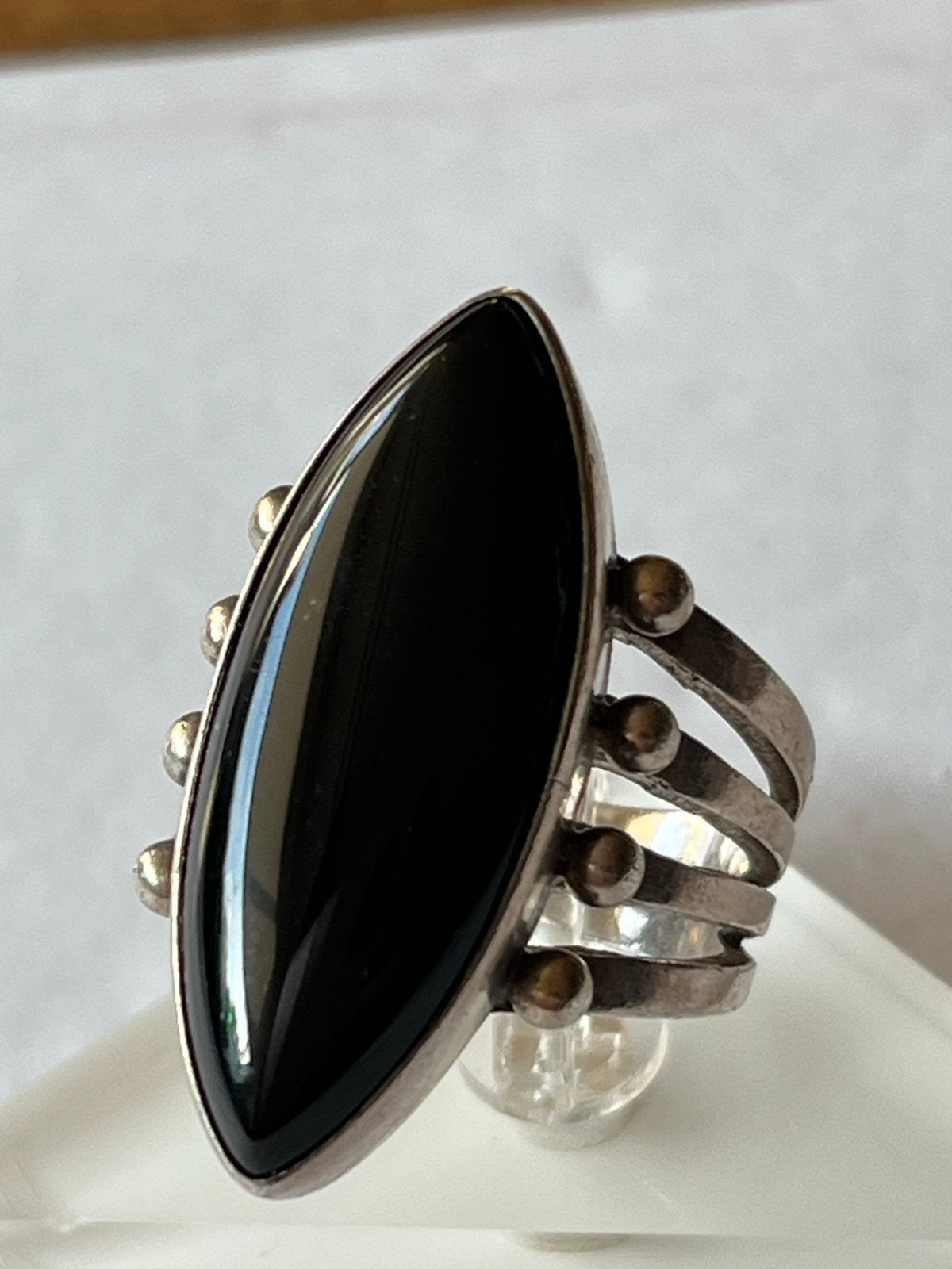Art Deco Zilveren Ring met Onyx Steen - Gekeurd, Verzenden, Zo goed als nieuw, 17 tot 18, Met edelsteen