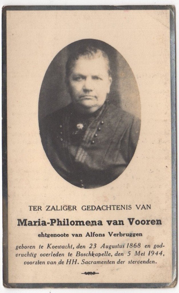 Maria Ph. van Vooren 1868 Koewacht + 1944 Boschkapelle, Verzenden