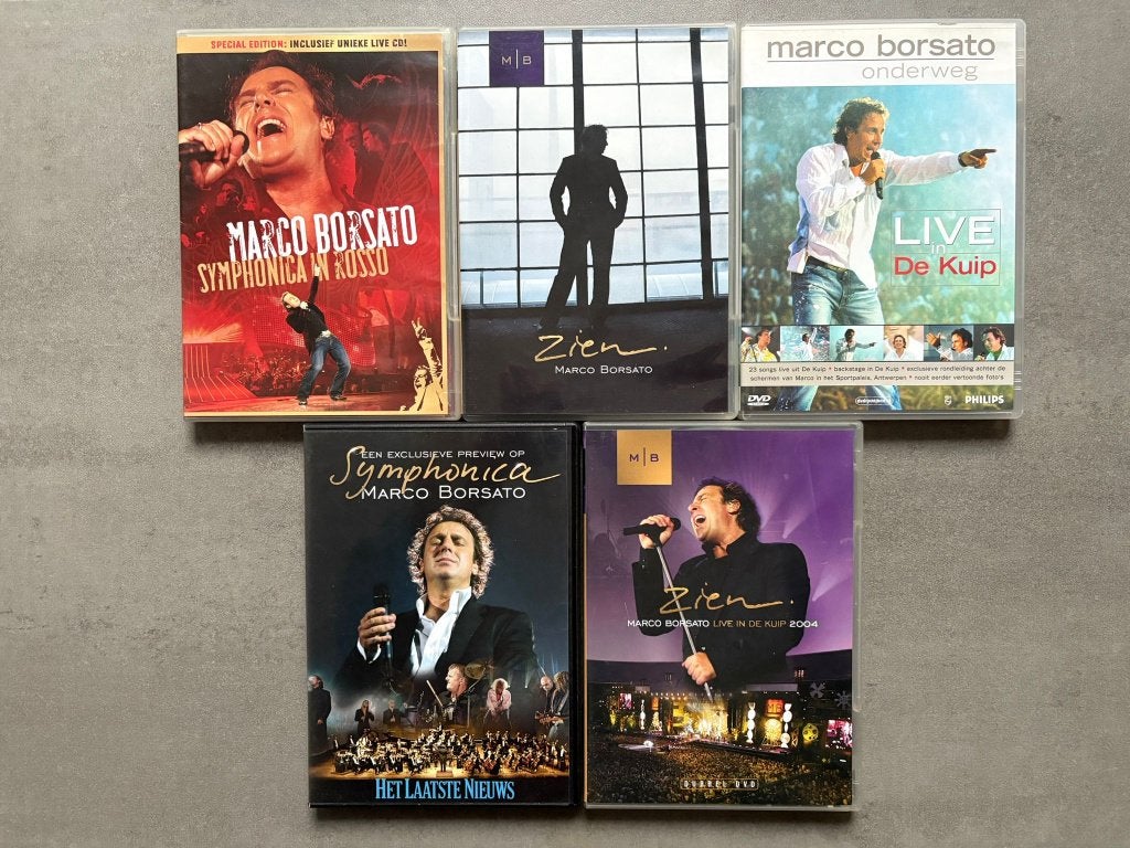 Marco Borsato 5x Dvd- Zien Kuip, Symphonica Rosso & Onderweg, Alle leeftijden, Ophalen of Verzenden, Zo goed als nieuw