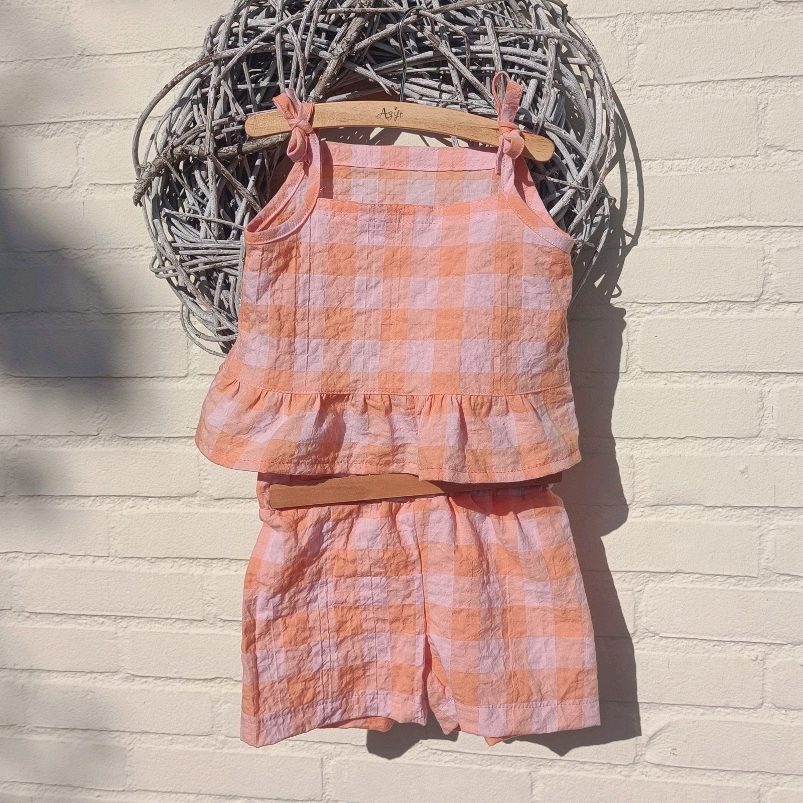 Schattige geruite zomer set voor meisjes maat 104/110, Ophalen of Verzenden, Nieuw, Onbekend, Meisje