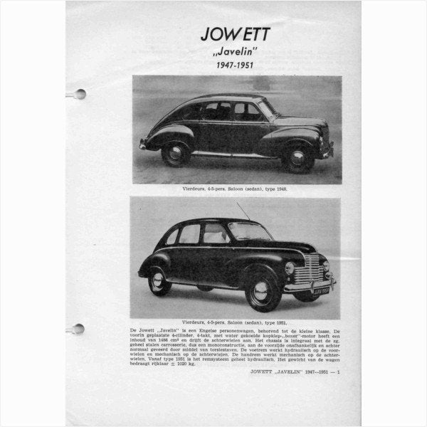 Jowett Javelin Vraagbaak losbladig 1947-1951 #1 Nederlands, Ophalen of Verzenden, Gelezen, Overige merken