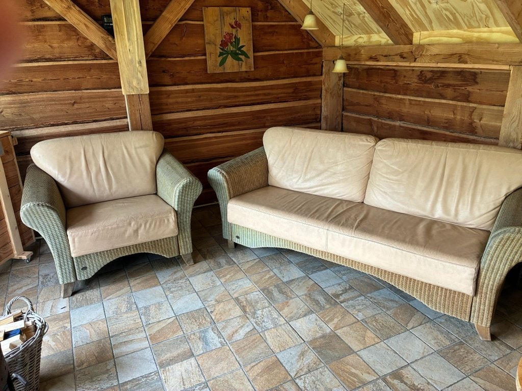 Loom bank en stoel, Huis en Inrichting, Banken | Voetenbanken en Poefen, Ophalen, 125 cm of meer, Leer, 125 cm of meer
