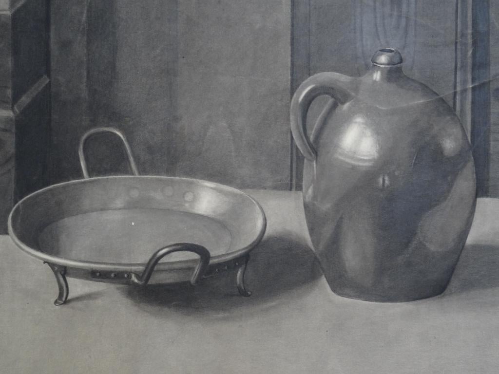 potloodtekening stilleven kruik en schaal, J. Lipjes, 1915, Antiek en Kunst, Verzenden