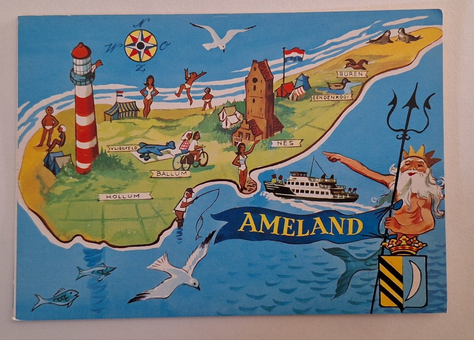 Vintage Ansichtkaart Ameland - Geïllustreerde Kaart, Ophalen of Verzenden, 1960 tot 1980, Gelopen, Friesland