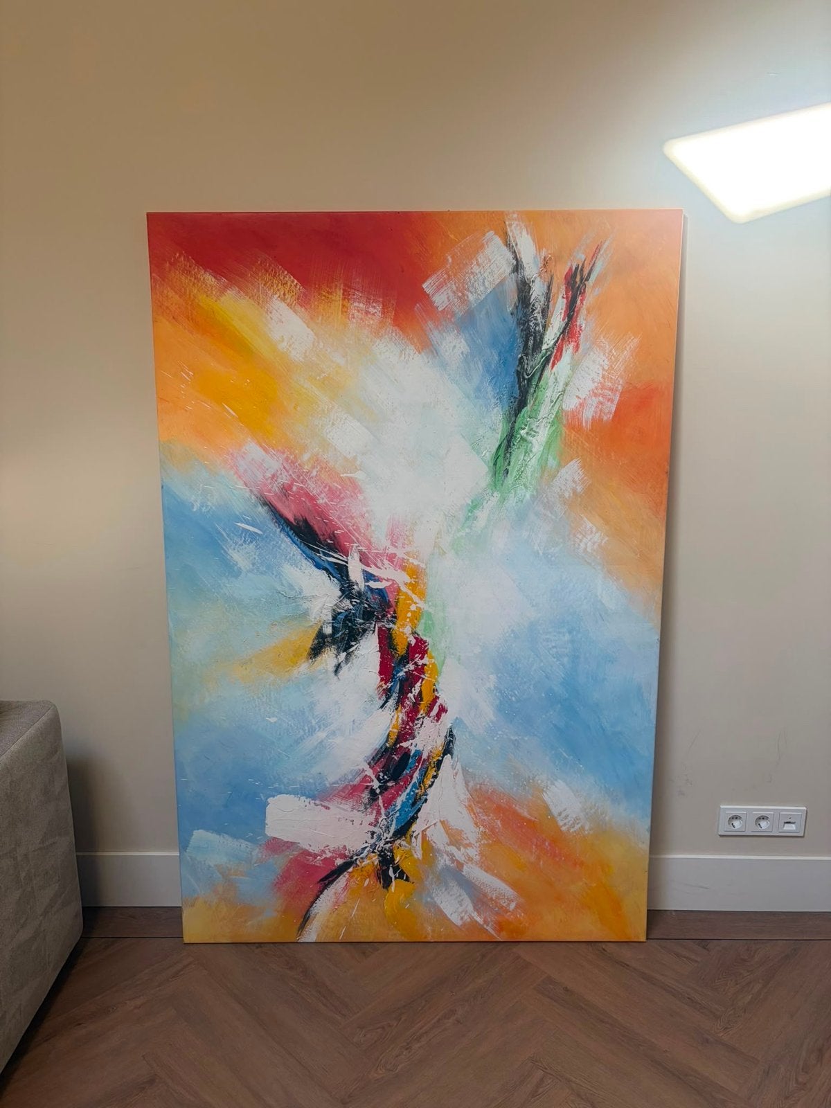 Groot abstract handgeschilderd schilderij 120x180, kleurrijk, Antiek en Kunst, Kunst | Schilderijen | Abstract, Ophalen of Verzenden