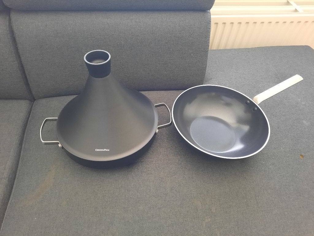 GREENPAN HAPJESPAN EN WOK, Ophalen, Gebruikt, Rvs, Pannenset