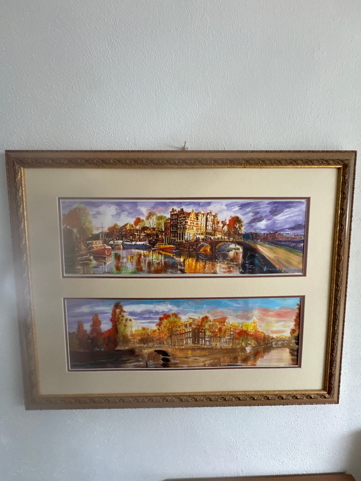 Schilderij Amsterdamse Grachten - Elena Polyakova, Gedateerd, Doek, Realistisch, Ophalen of Verzenden