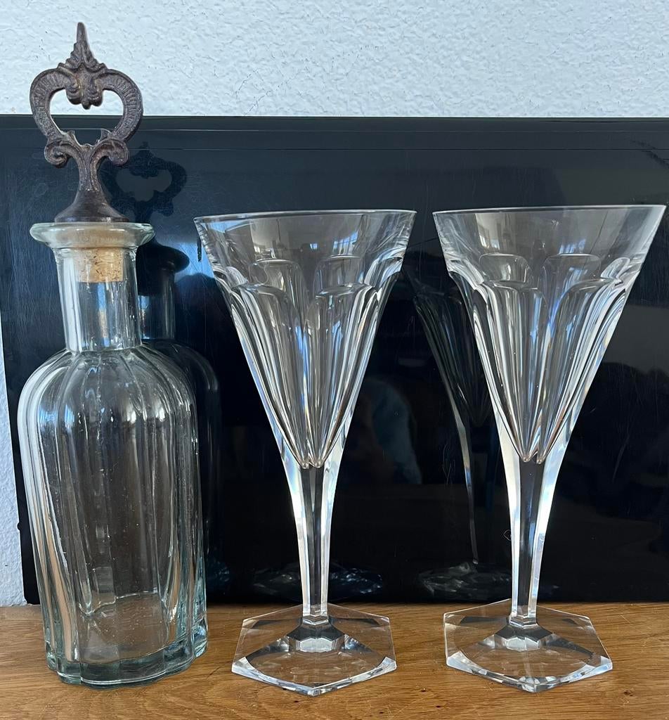 2 glazen Val Saint lambert Wijnglas Champagneglas, Antiek en Kunst, Antiek | Glas en Kristal, Ophalen of Verzenden