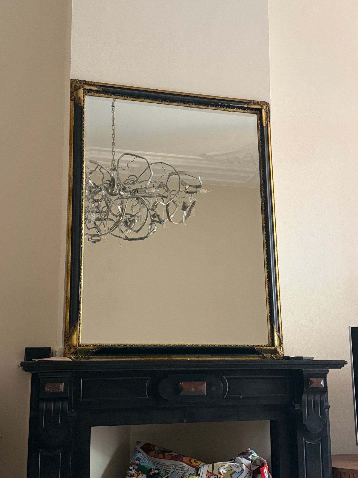 Grote Barok Spiegel Zwart/Goud - Klassieke Blikvanger, Gebruikt, 100 tot 150 cm, Ophalen of Verzenden, 100 tot 125 cm