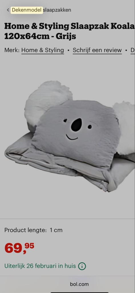 Twee Home & Styling Slaapzakken koala en poes, Ophalen of Verzenden, Zo goed als nieuw, Slaapzak