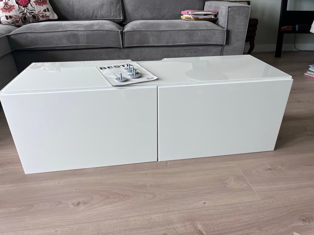 IKEA Besta TV-meubel/dressoir wit met glazen blad, Ophalen, Gebruikt