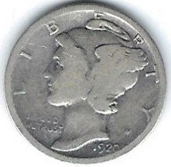 1 Dime 1920 USA, Ophalen of Verzenden, Midden-Amerika, Losse munt, Zilver