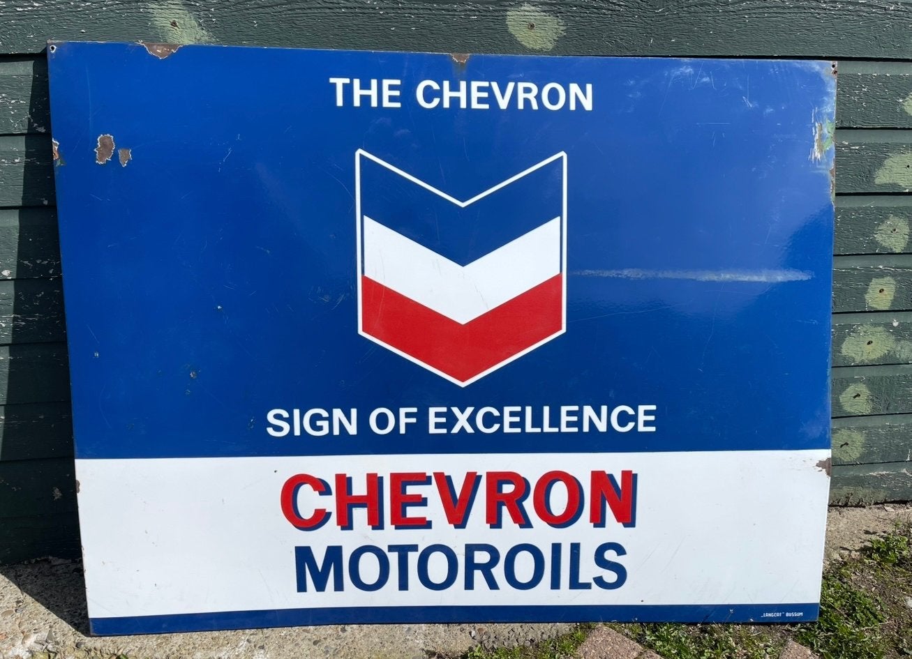 Emaille Chevron Motoroils Bord, Ophalen, Reclamebord