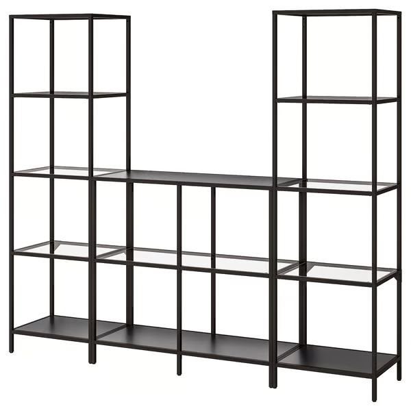 Metalen en glazen stellingkast, Ophalen, 50 tot 100 cm, Metaal, 150 tot 200 cm