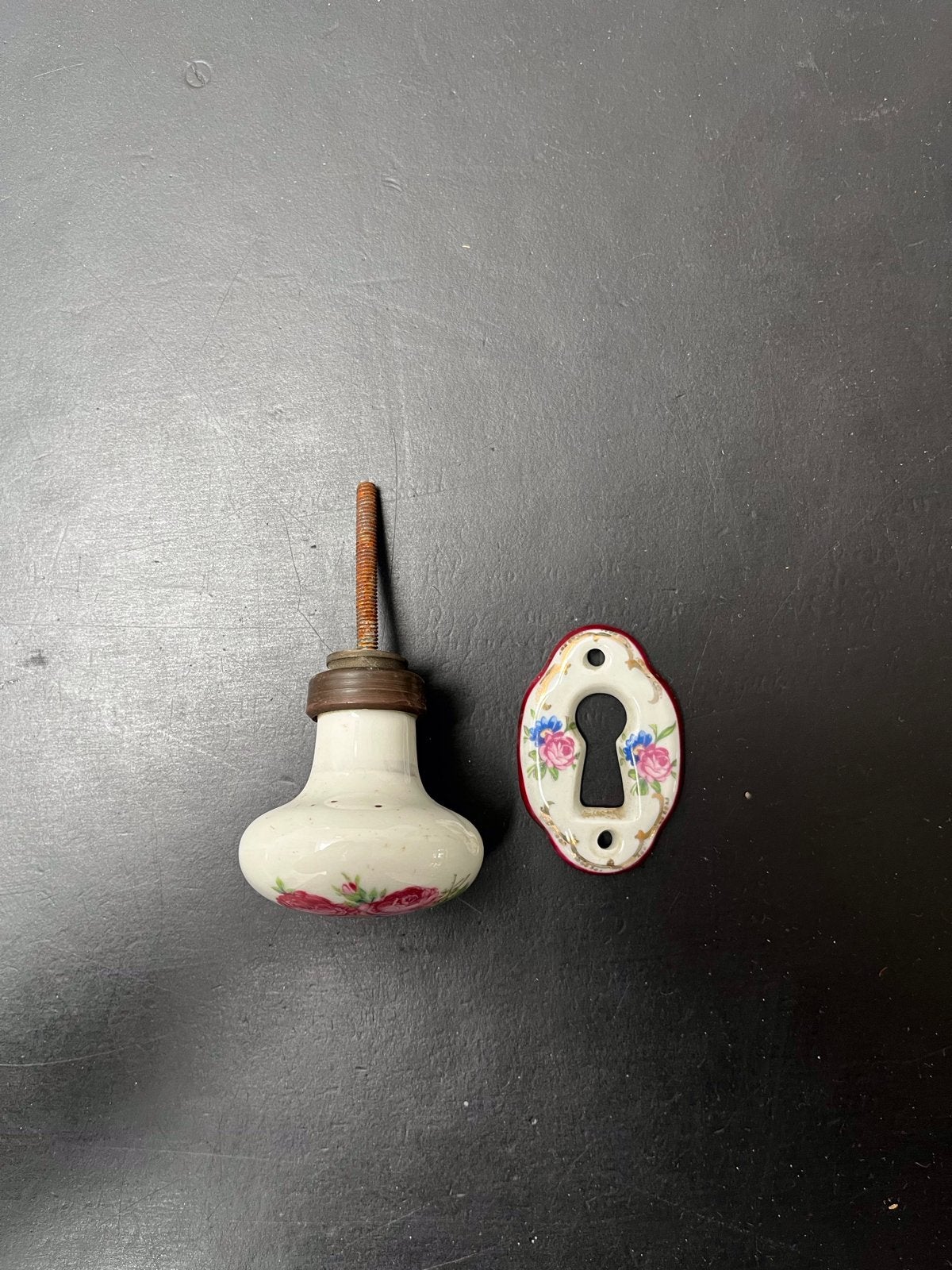 Vintage Porseleinen Deurknop met Bloemen en Schildje, Antiek en Kunst, Ophalen of Verzenden
