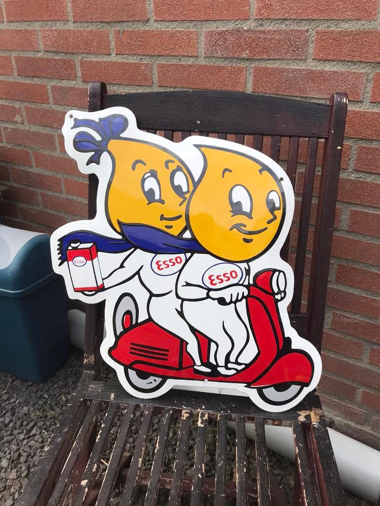 Esso scooter emaille reclamebord, Ophalen of Verzenden, Gebruikt, Reclamebord