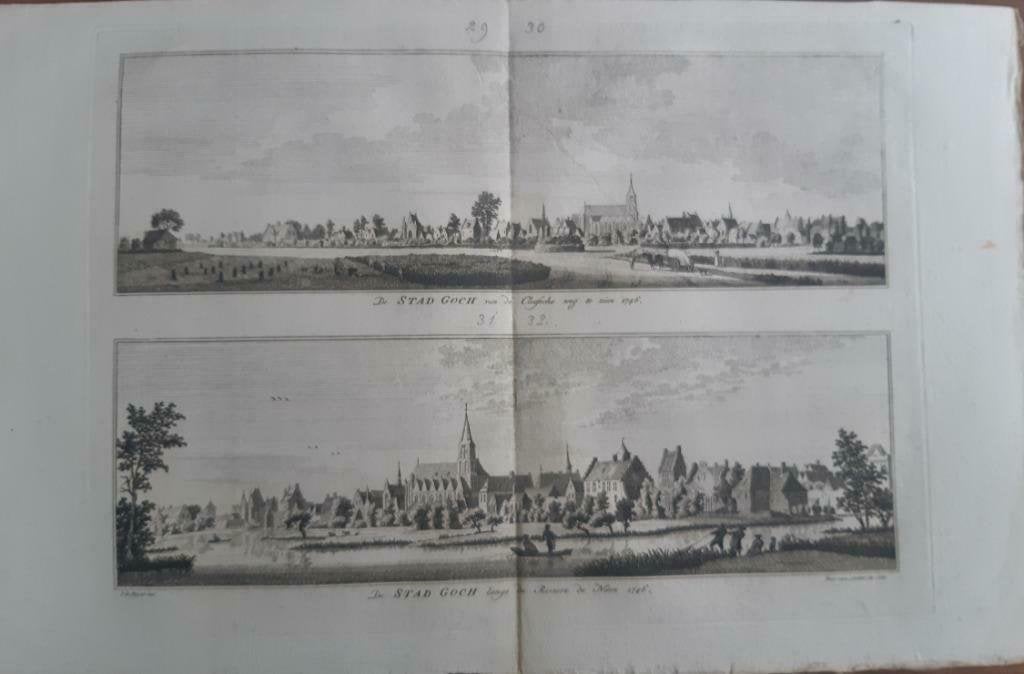 29-32/ Stad Goch van de Kleefsche weg Kopergravure 1792, Antiek en Kunst, Ophalen of Verzenden