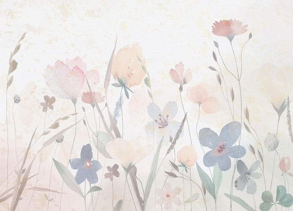 Aquarel Bloemen fotobehang Sandy Florals - vlies - 375x270cm, Verzenden, Fotobehang