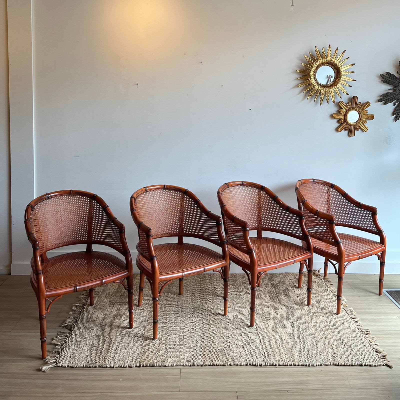 4 Faux Bamboo bamboe Giorgetti stoelen kuipstoelen vintage, Ophalen, Overige kleuren, Zo goed als nieuw, Vier