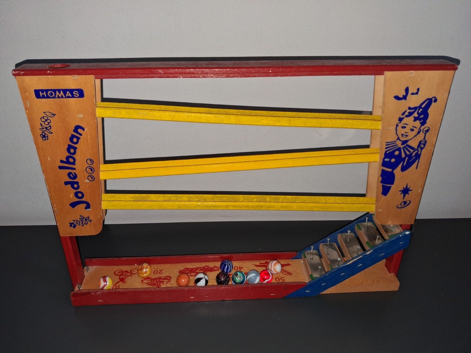 Vintage Homas Jodelbaan knikkerbaan met 10 knikkers, Ophalen of Verzenden, Gebruikt, Jongen of Meisje