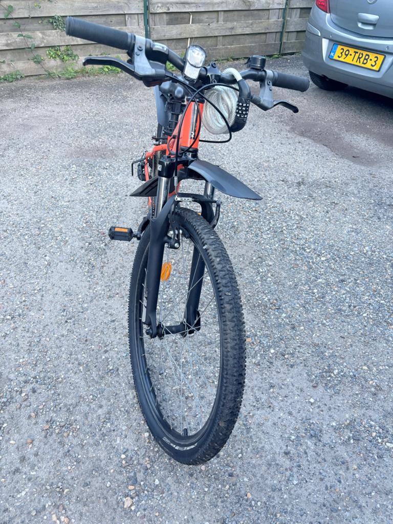 B'Twin Mega 7 Mountainbike - Oranje/Zwart, Fietsen en Brommers, Gebruikt, Hardtail, 53 tot 57 cm, Ophalen