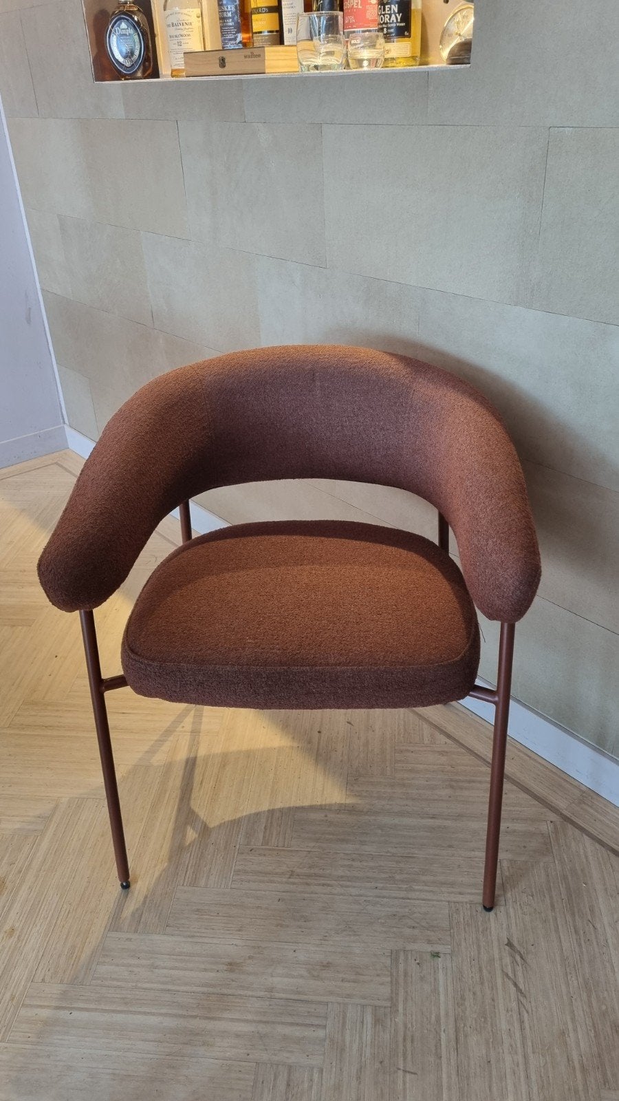Coco Boucle eetkamerstoelen terracotta, Bruin, Ophalen of Verzenden, Zo goed als nieuw, Metaal