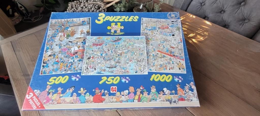 jan van haasteren 3in1, Assembly Line, United Europe..., Ophalen of Verzenden, Meer dan 1500 stukjes, Gebruikt, Legpuzzel