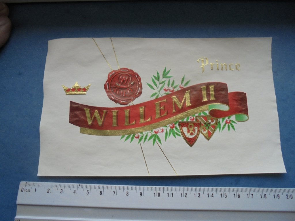 Oud kistetiket Willem II Prince sigarenfabriek Valkenswaard, Verzamelen, Rookartikelen, Aanstekers en Luciferdoosjes, Ophalen of Verzenden