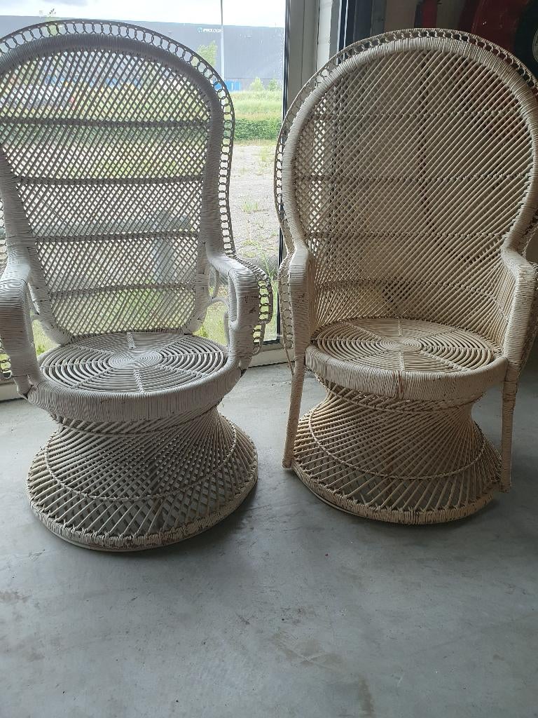 rotan 'oren' stoelen, Huis en Inrichting, Stoelen, Ophalen, Gebruikt, Twee, Overige kleuren