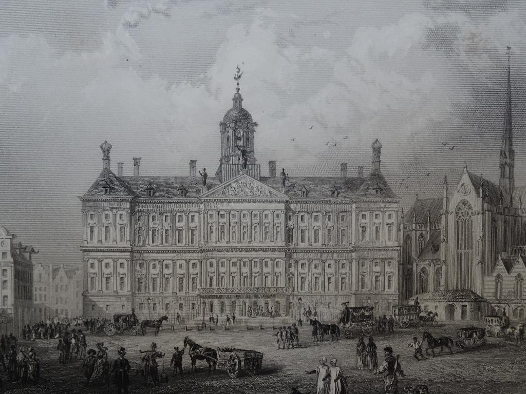 staalgravure Paleis op de Dam Amsterdam, Rouargue, 1857, Antiek en Kunst, Kunst | Etsen en Gravures, Verzenden, Stadsgezicht, Gravure