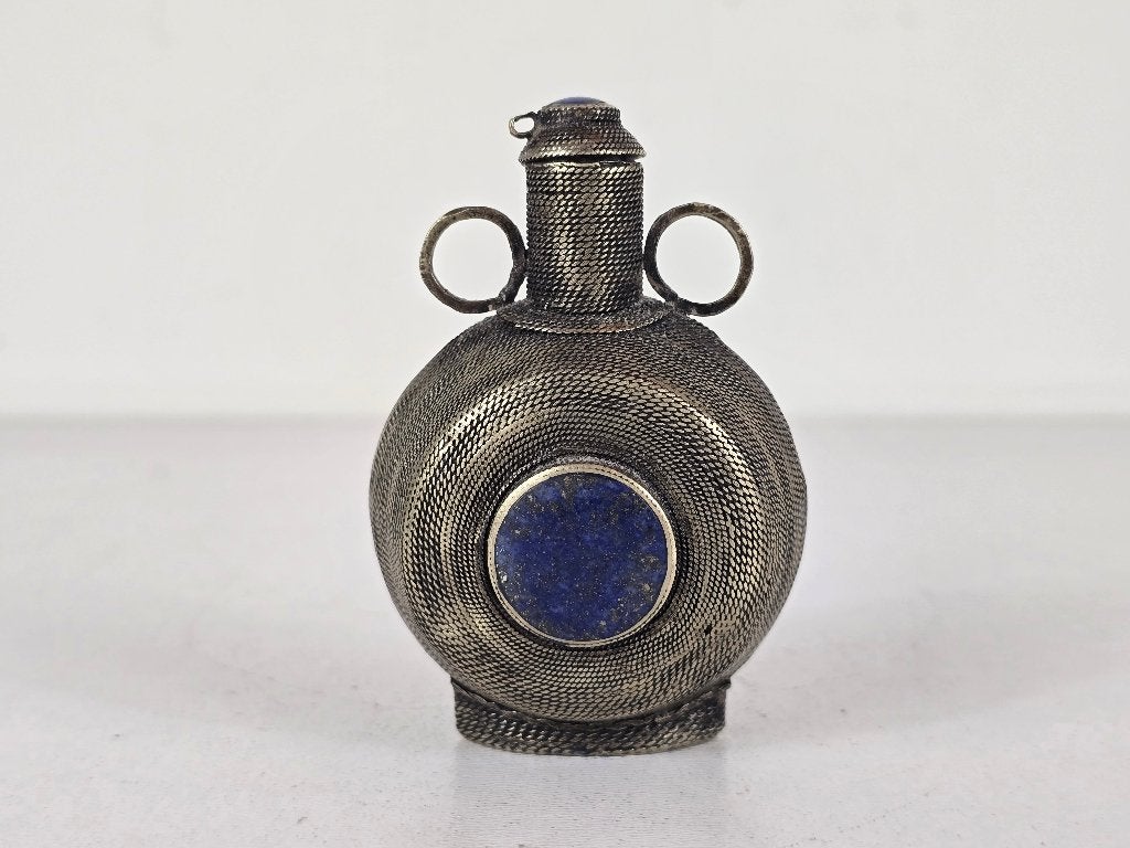 Parfumfles snuiffles zilver lapis lazuli Afghanistan ca 1800, Antiek en Kunst, Ophalen of Verzenden, Zilver