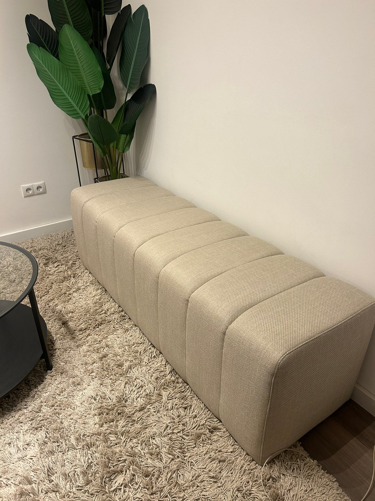KARWEI Erie lange poef – beige grof geweven stof –, Ophalen, Gebruikt, Rechthoekig, Stof