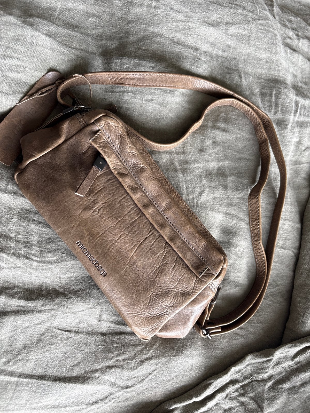 Micmacbags Schoudertasje - Bruin Leer, Ophalen of Verzenden, Zo goed als nieuw, Bruin, Schoudertasje