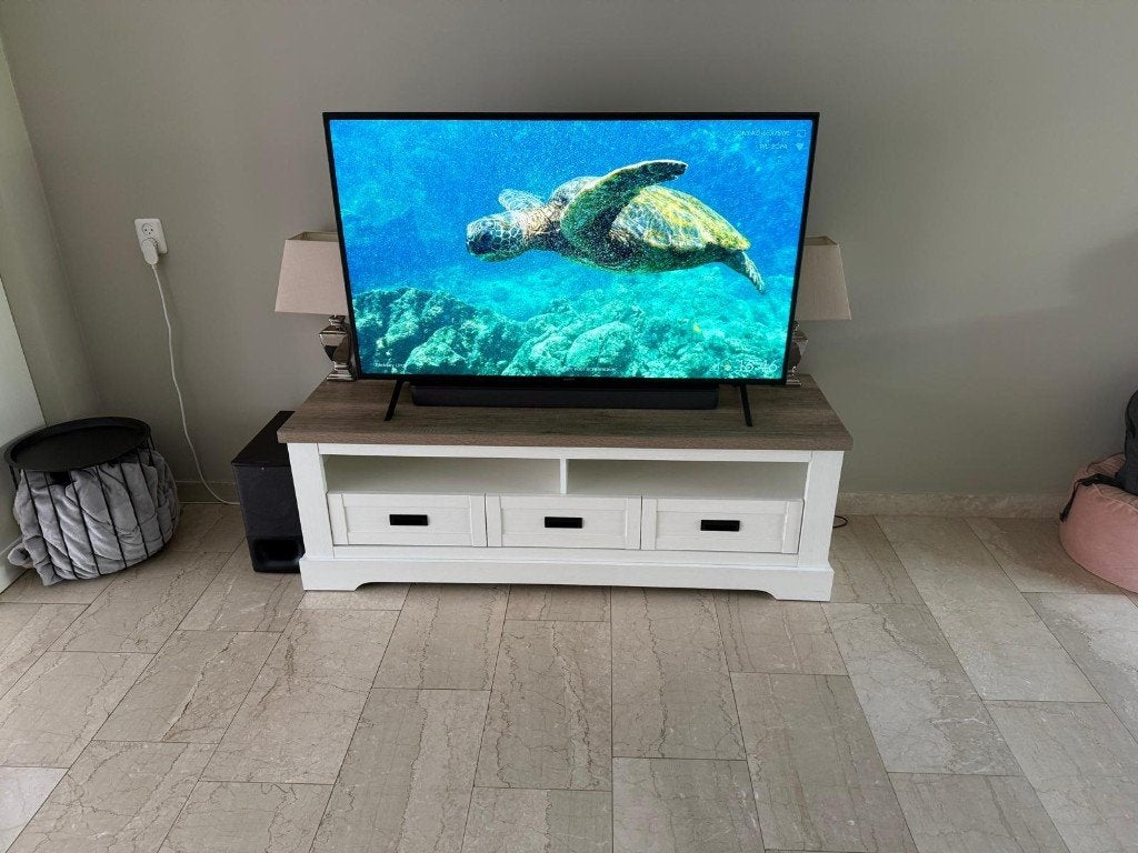 TV-kast Creil 154 cm | Wit / eikenlook, Ophalen, Gebruikt, 150 tot 200 cm, Landelijk