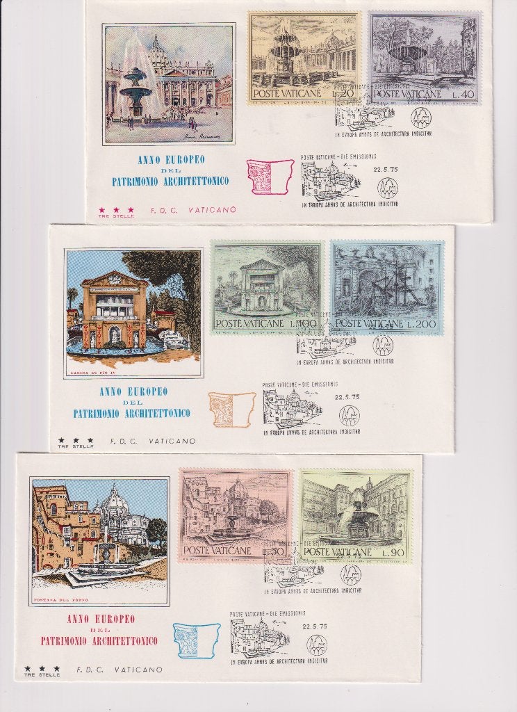 Vaticaanstad 1975 EUROPA Fonteinen Monumentenzorg 3x S260, Verzenden, Onbeschreven, Europa