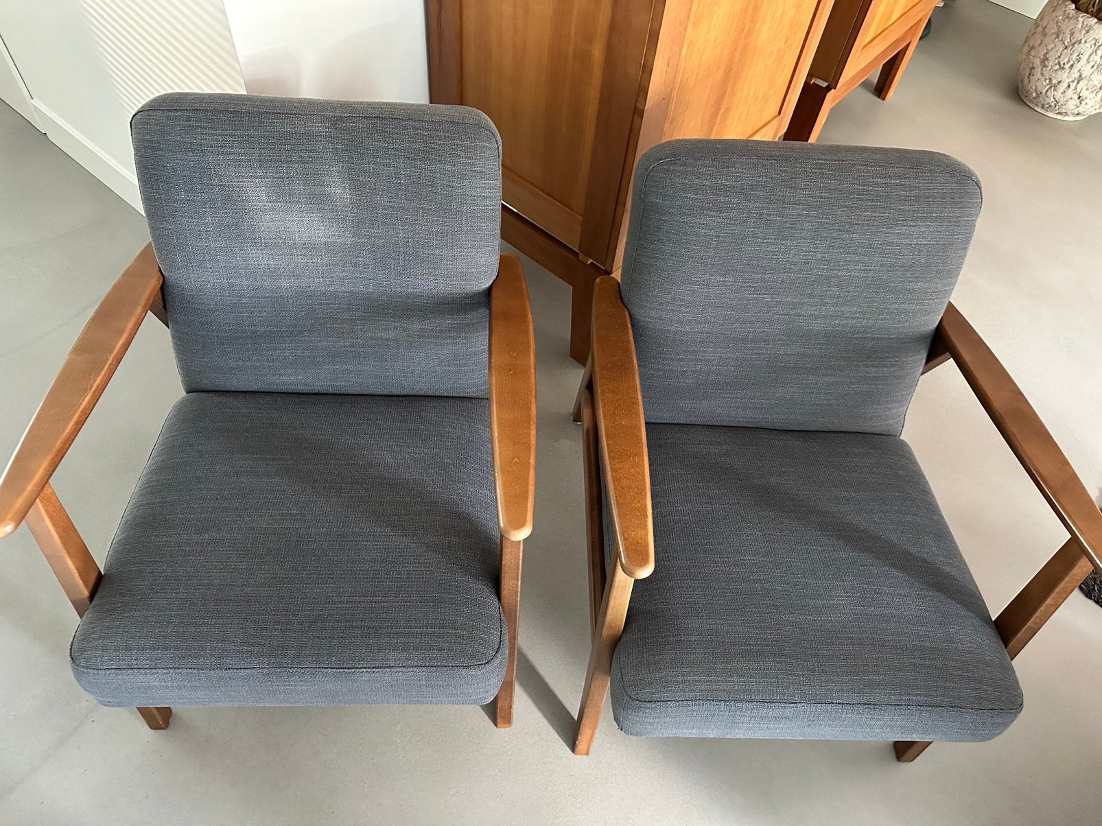 Ikea stoel/fauteuil,hout,bekleding(geen vlekken)blauw/grijs, Ophalen, Twee, Blauw, Zo goed als nieuw