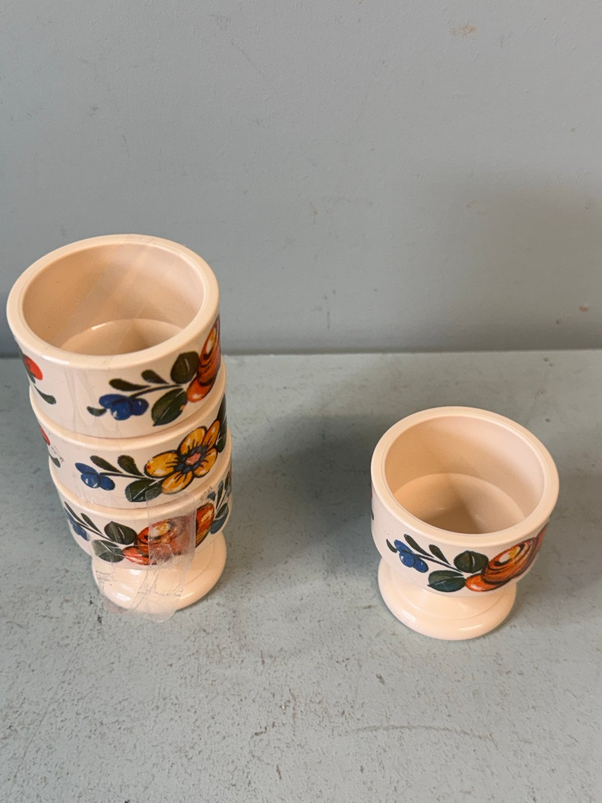 Vintage Emsa West Germany eierdopjes met bloemmotief, Ophalen of Verzenden