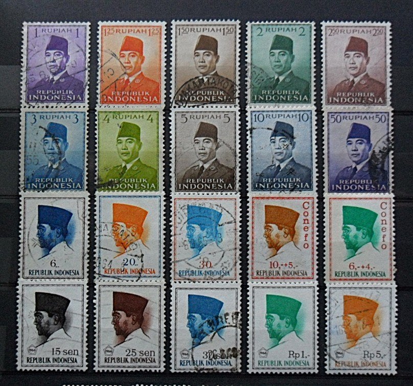 Indonesië : 20 zegels president Soekarno jaren "50 en "60, Postzegels en Munten, Ophalen of Verzenden, Gestempeld, Zuidoost-Azië